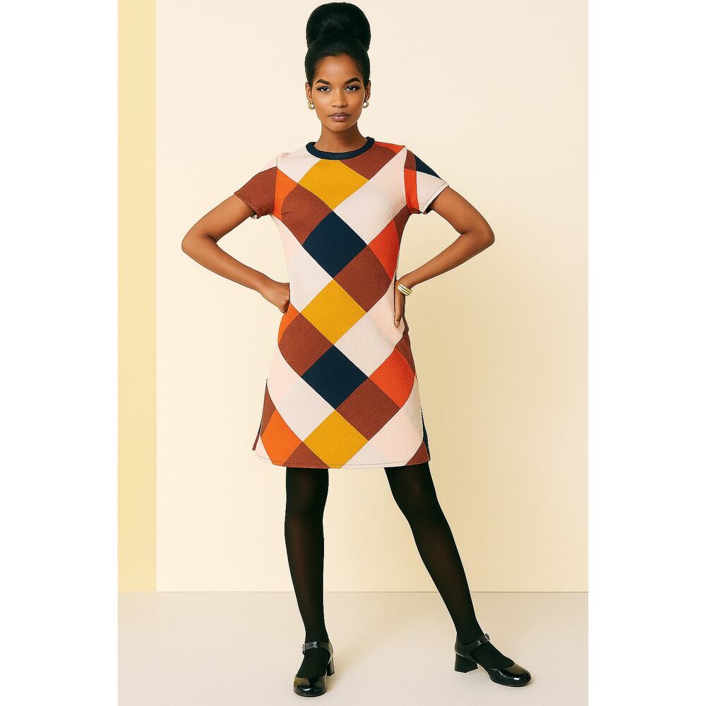 Traffic People Retro 60's Look Colorblock Short Sleeve Shift Dress Size L